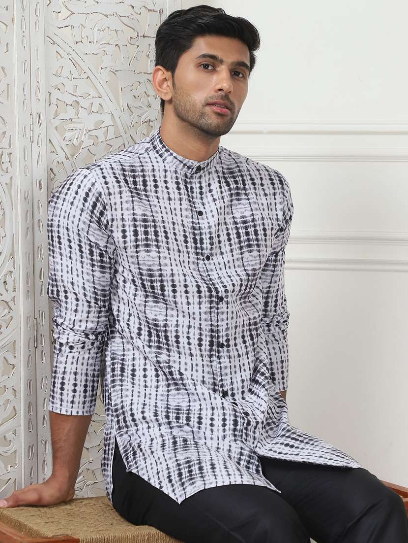 men mandarin neck tie & dye short kurta - 21401461 -  Standard Image - 1