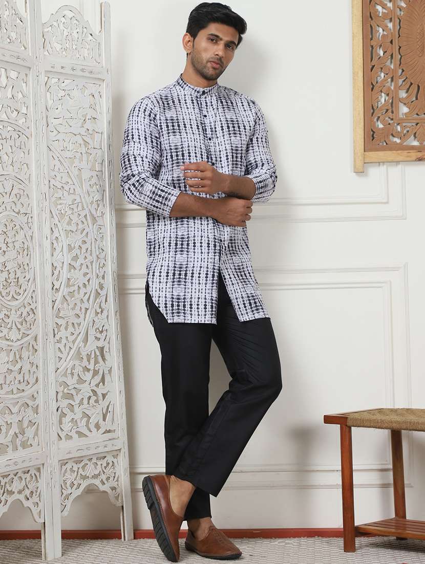 men mandarin neck tie & dye short kurta - 21401461 - Standard Image - 4