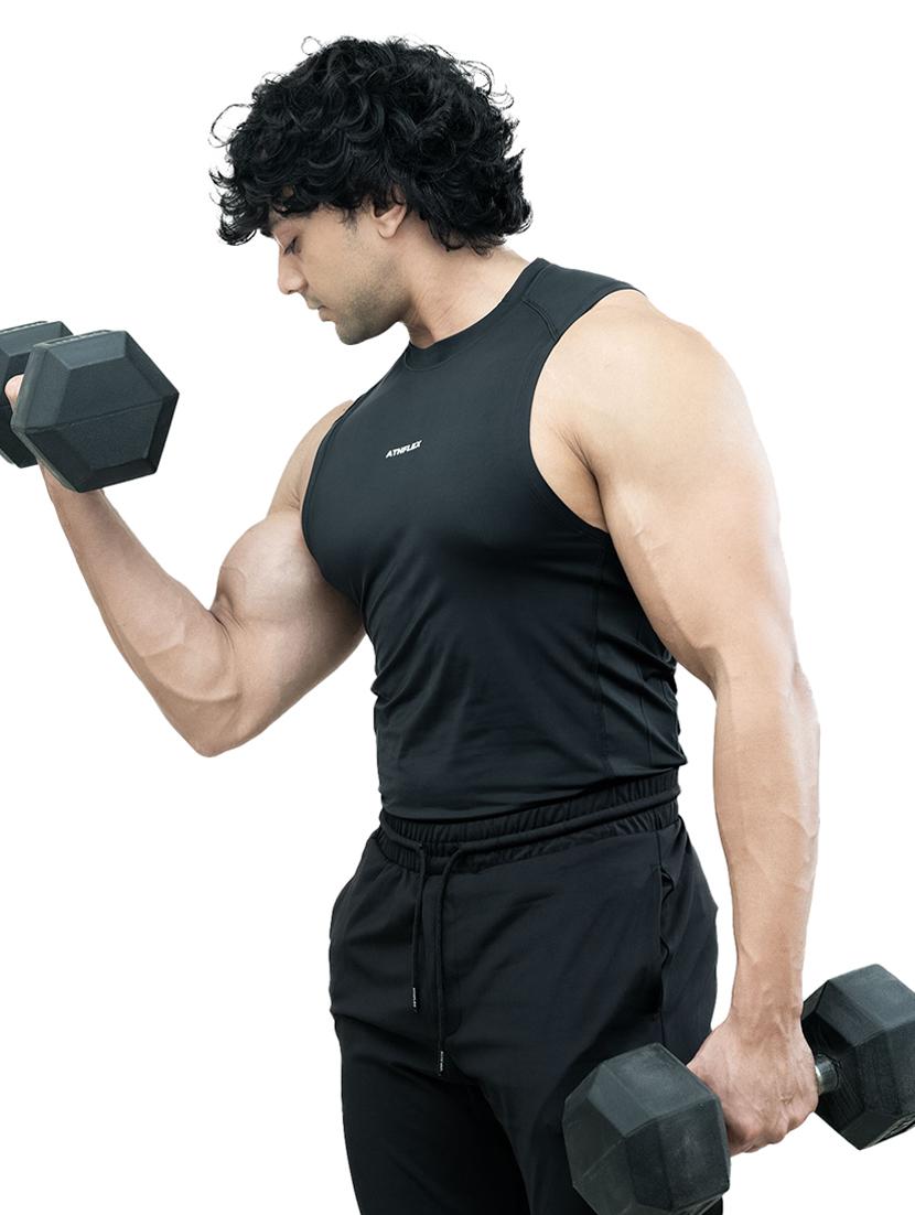 men solid sleeveless active wear t-shirt - 21401572 - Standard Image - 1