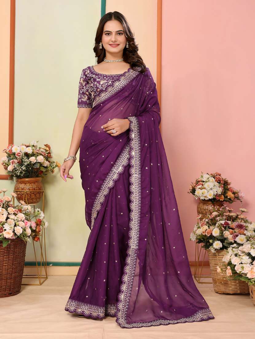 women purple embroidered saree with blouse - 21401750 -  Standard Image - 1