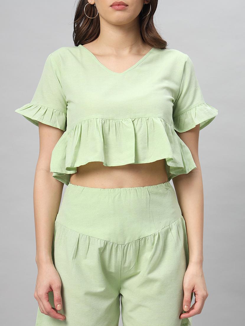 women green cotton top and shorts co-ord set - 21401793 - Standard Image - 4