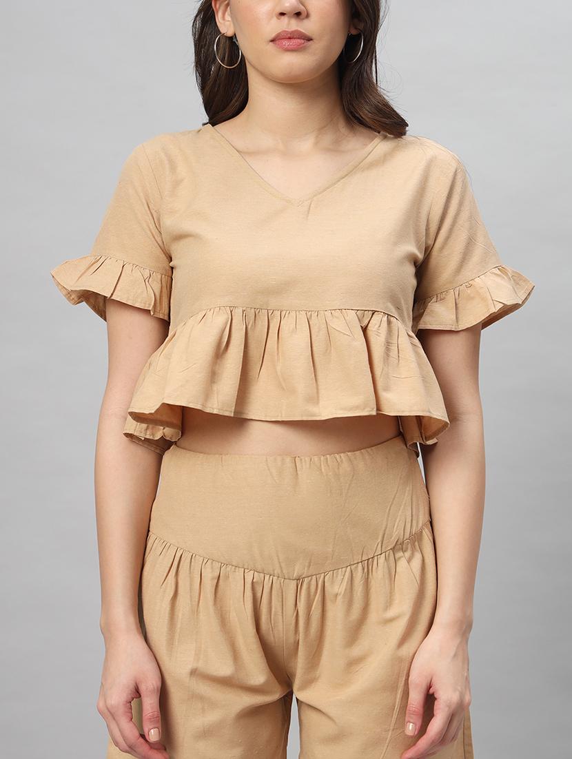 women nude brown cotton top and shorts co-ord set - 21401794 - Standard Image - 4