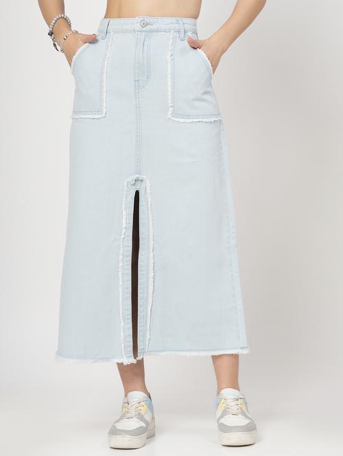 women light blue cotton blend a-line skirt - 21401967 -  Standard Image - 0