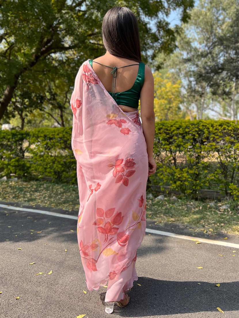 women pink printed chiffon saree - 21402028 -  Standard Image - 1