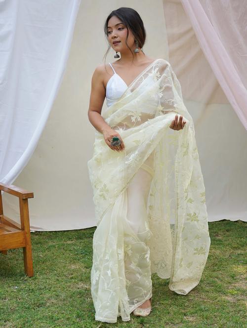 women yellow embroidered saree with blouse - 21402063 -  Standard Image - 0