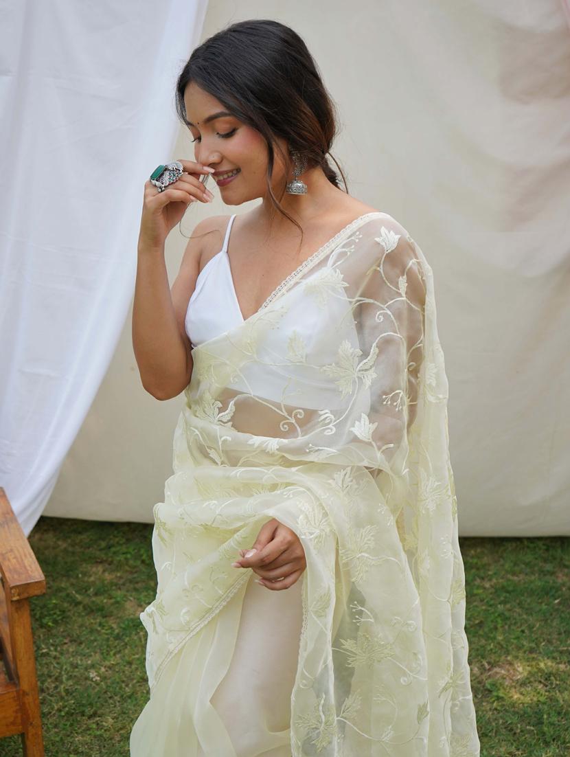 women yellow embroidered saree with blouse - 21402063 -  Standard Image - 1