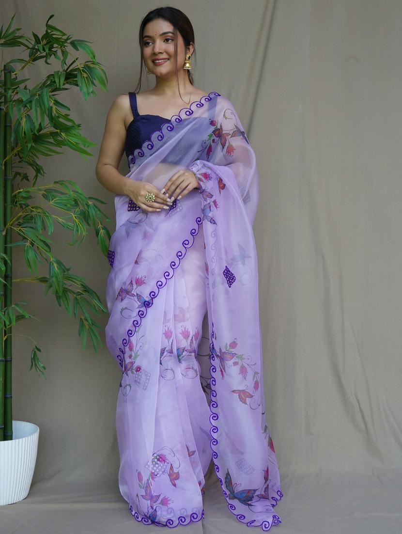 women lavender floral printed saree - 21402070 -  Zoom Image - 0