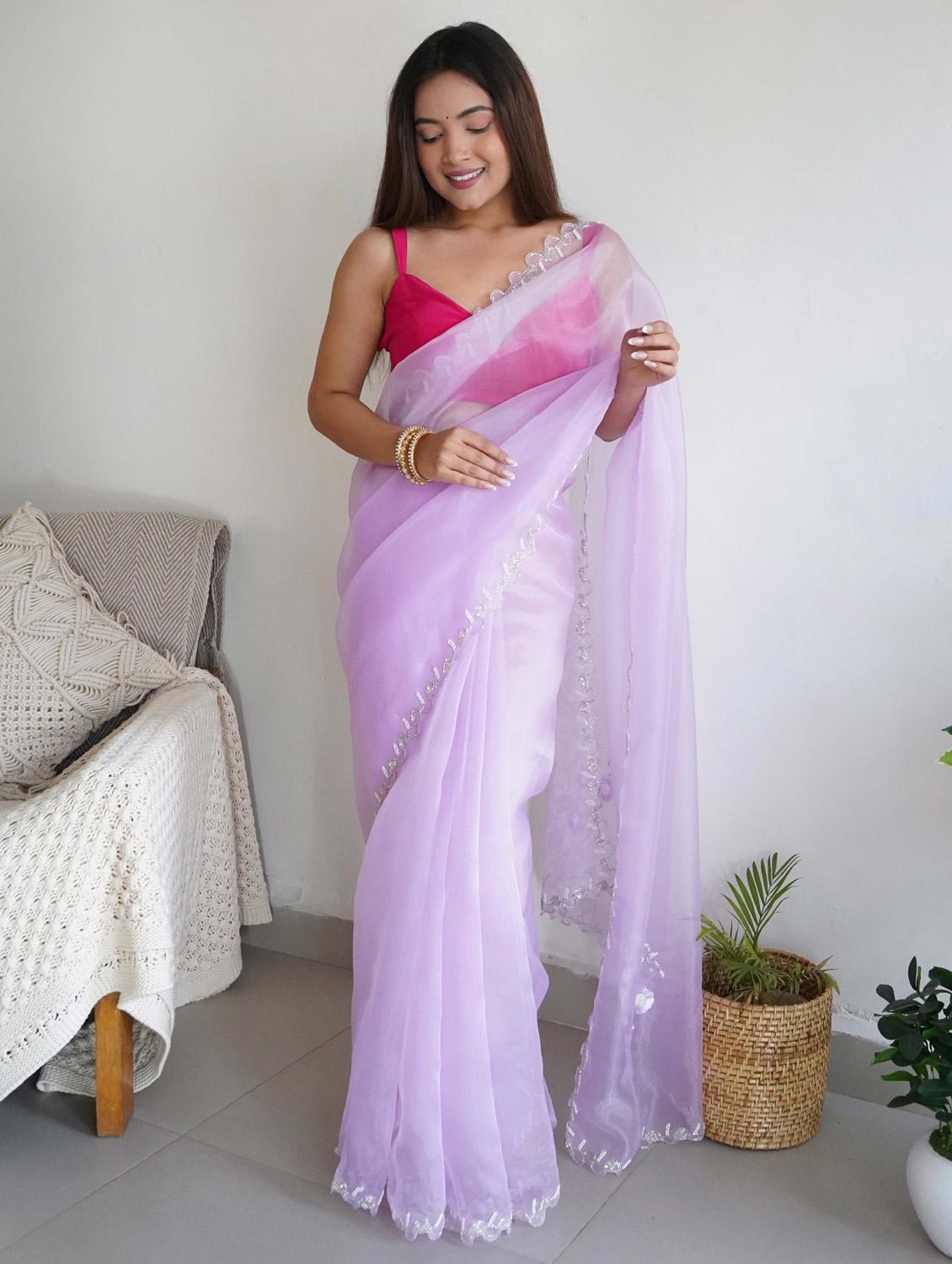 lavender embroidered saree - 21402123 - Standard Image - 1