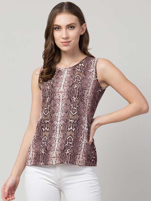 women brown polyester regular top - 21402314 - Standard Image - 0