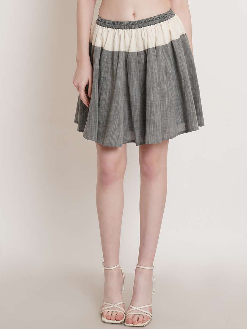 women grey cotton flared skirt