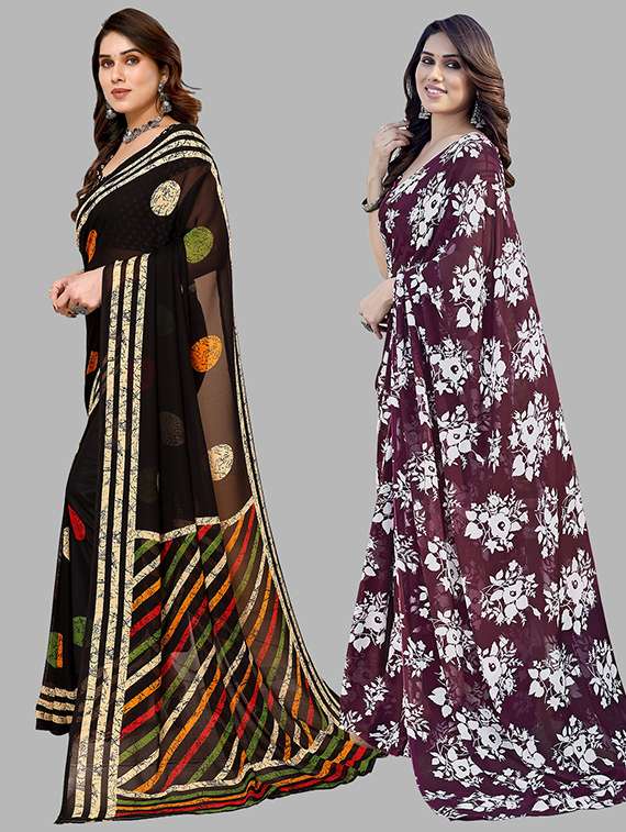 pack of 2 printed casual wear sarees with blouse - 21402377 -  Standard Image - 1