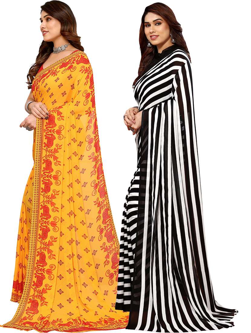 pack of 2 printed casual wear sarees with blouse - 21402391 -  Standard Image - 1