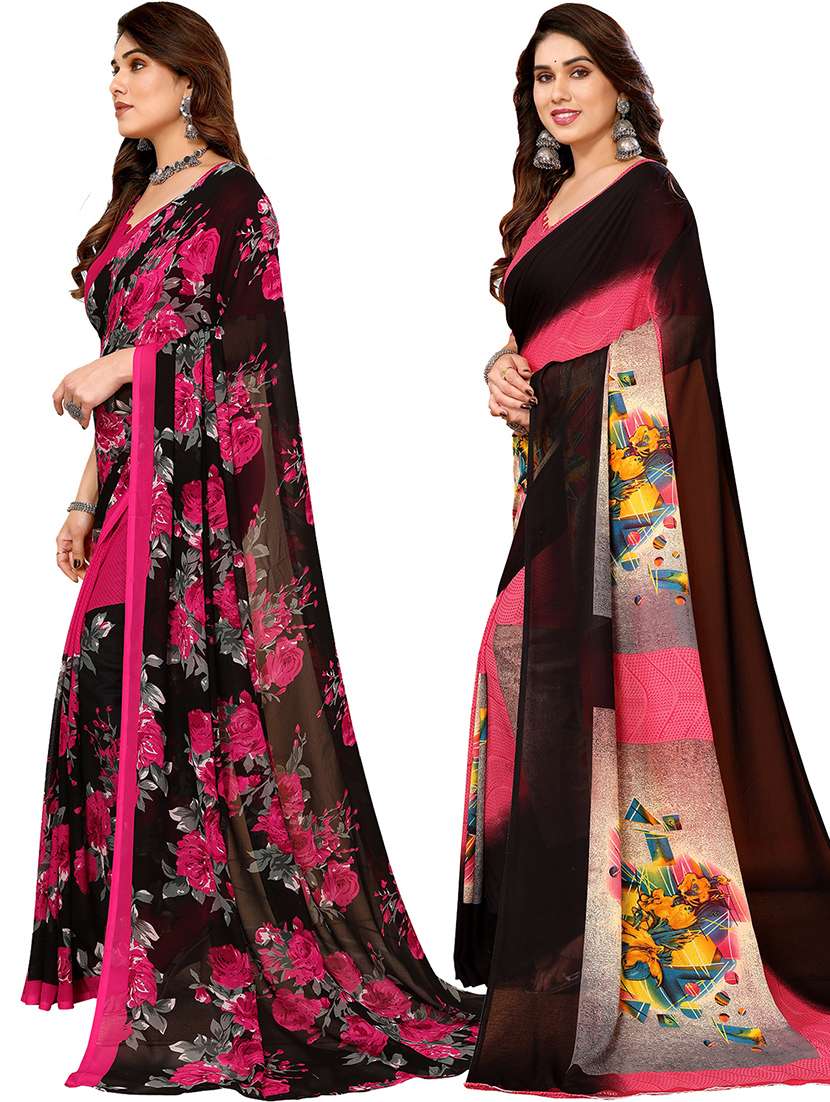 pack of 2 printed casual wear sarees with blouse - 21402406 -  Standard Image - 1