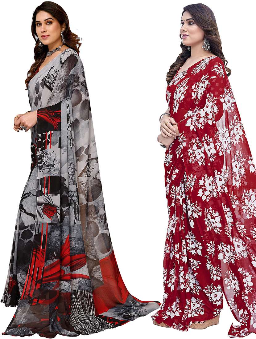 pack of 2 printed casual wear sarees with blouse - 21402413 -  Standard Image - 1