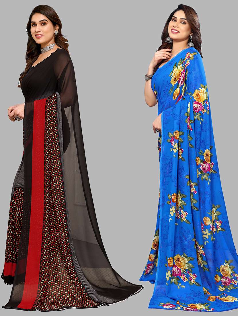 pack of 2 printed casual wear sarees with blouse - 21402417 -  Standard Image - 1