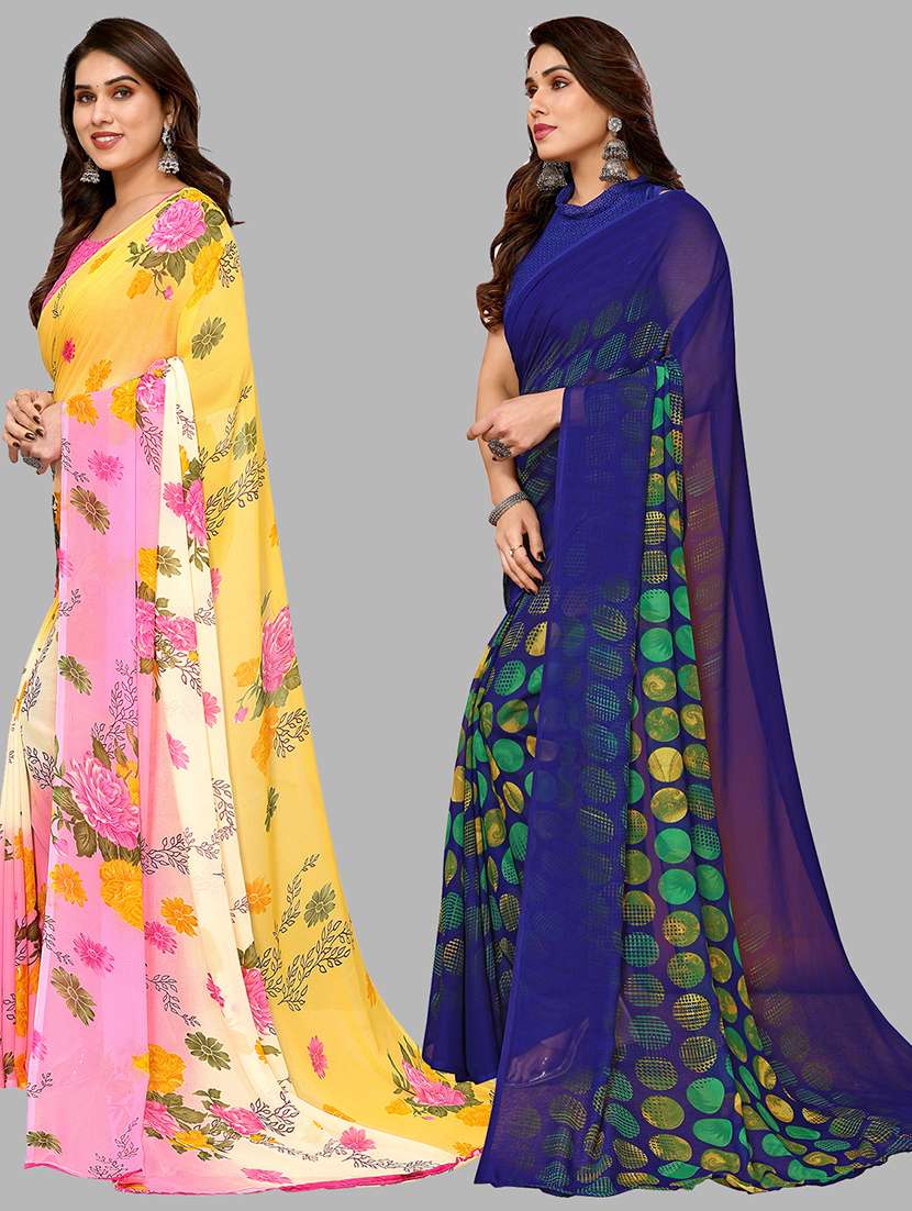 pack of 2 printed casual wear sarees with blouse - 21402420 -  Standard Image - 1