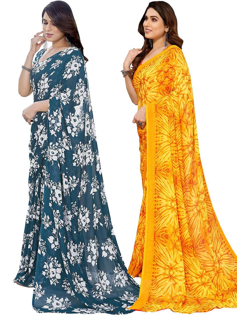 pack of 2 printed casual wear sarees with blouse - 21402436 -  Standard Image - 1