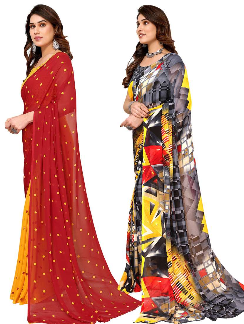 pack of 2 printed casual wear sarees with blouse - 21402449 -  Standard Image - 1