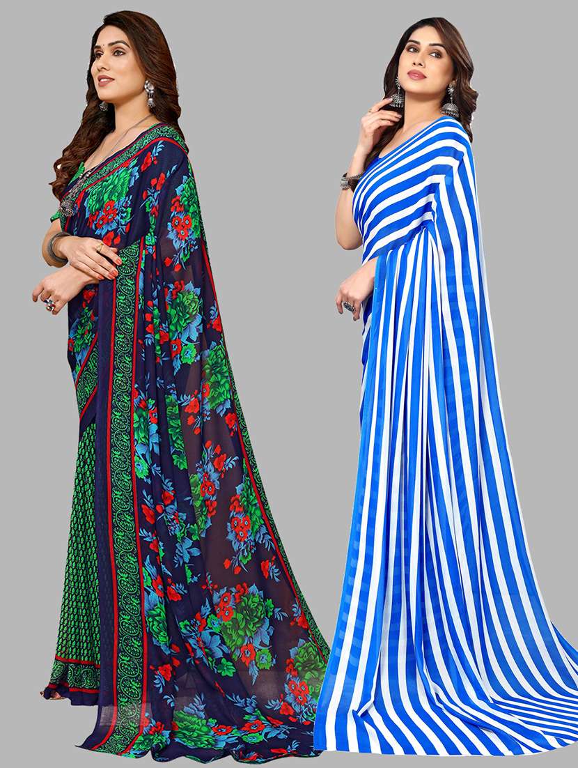 pack of 2 printed casual wear sarees with blouse - 21402463 -  Standard Image - 1