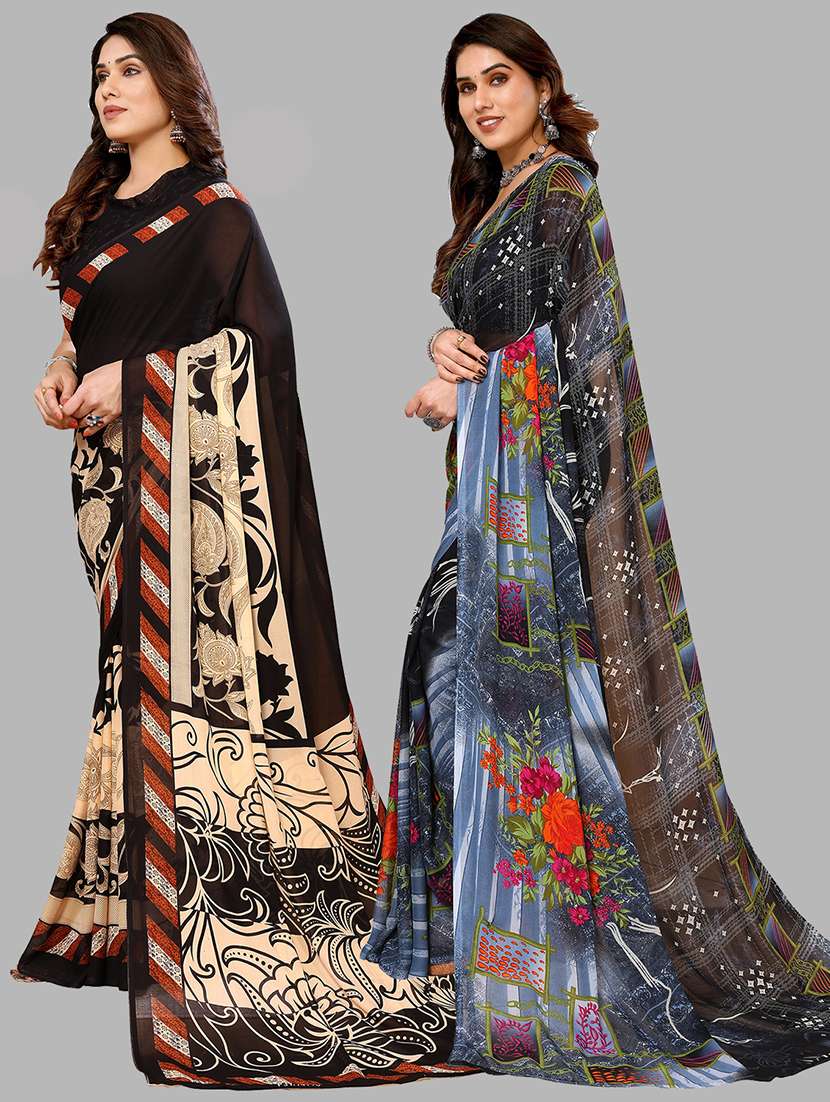 pack of 2 printed casual wear sarees with blouse - 21402468 -  Standard Image - 1