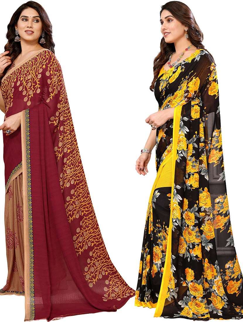 pack of 2 printed casual wear sarees with blouse - 21402473 -  Standard Image - 1