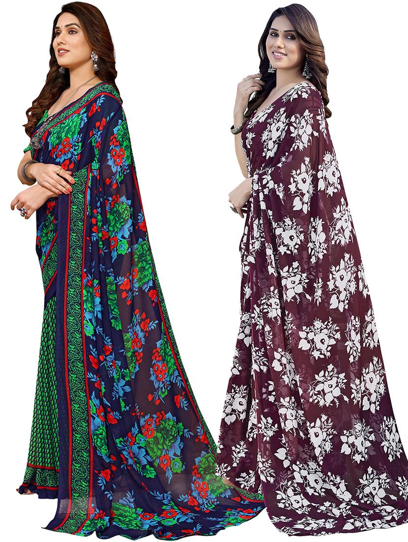 pack of 2 printed casual wear sarees with blouse - 21402481 - Standard Image - 1
