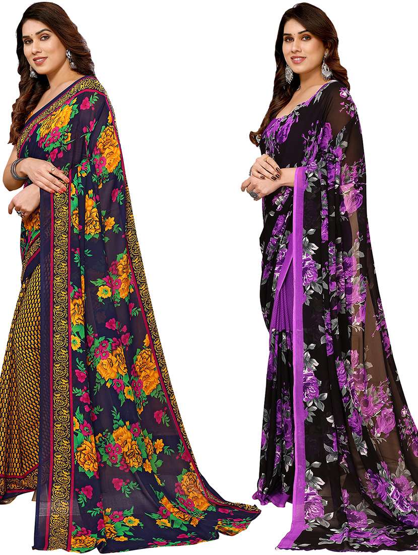 pack of 2 printed casual wear sarees with blouse - 21402486 -  Standard Image - 1