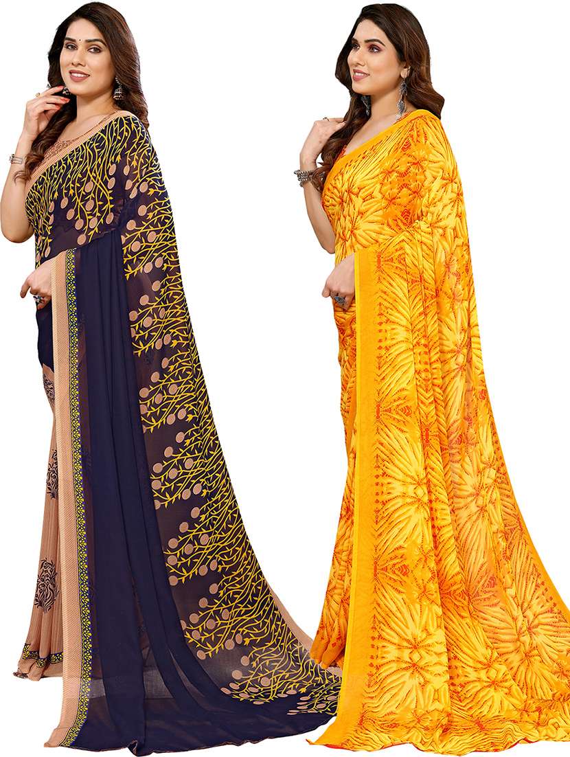 pack of 2 printed casual wear sarees with blouse - 21402491 -  Standard Image - 1