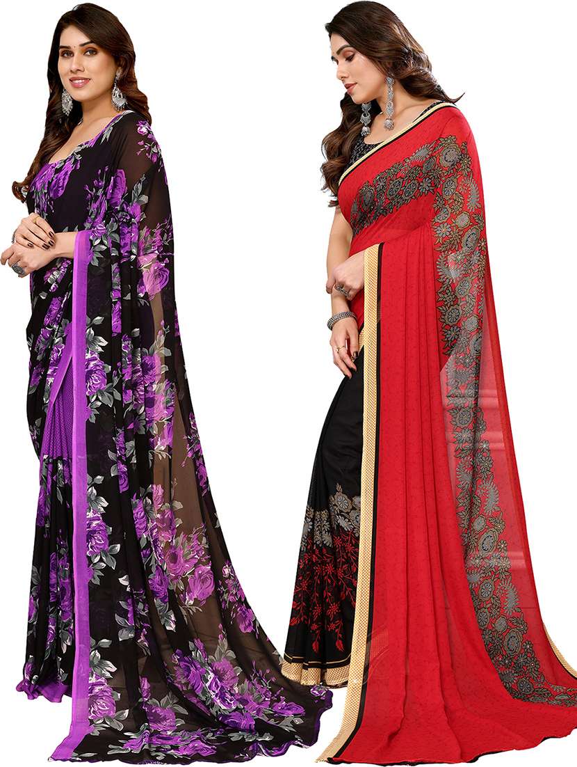 pack of 2 printed casual wear sarees with blouse - 21402497 -  Standard Image - 1
