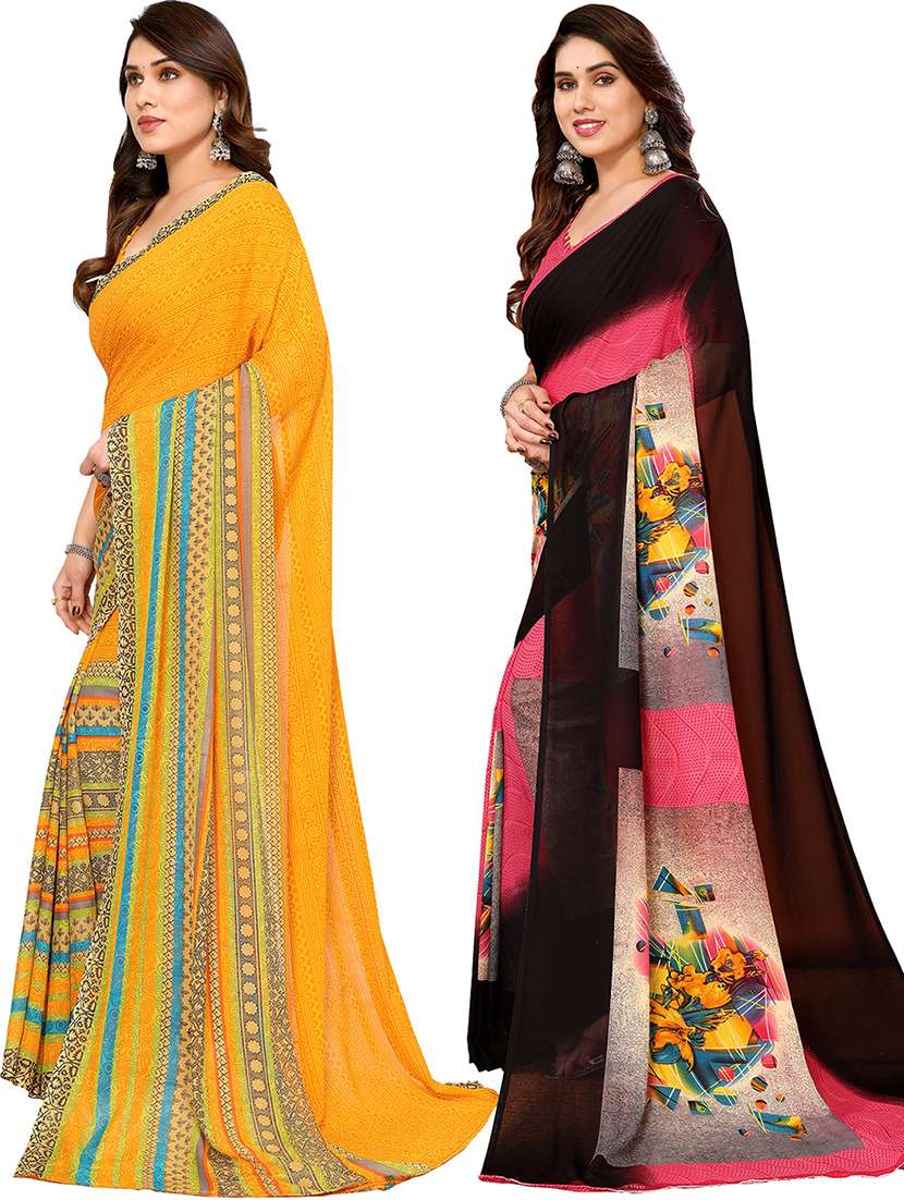 pack of 2 printed casual wear sarees with blouse - 21402502 -  Standard Image - 1