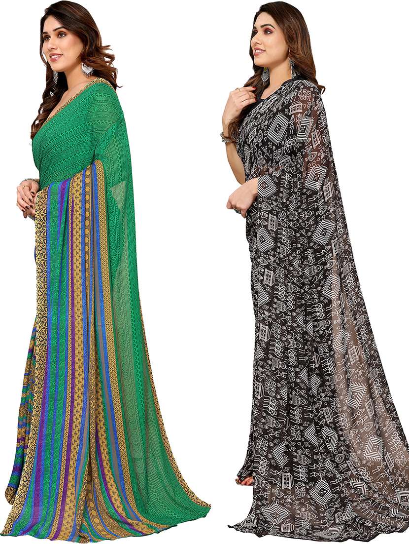 pack of 2 printed casual wear sarees with blouse - 21402504 -  Standard Image - 1