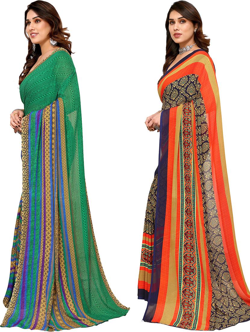 pack of 2 printed casual wear sarees with blouse - 21402505 - Standard Image - 1