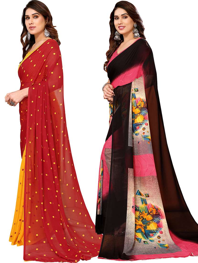 pack of 2 printed casual wear sarees with blouse - 21402513 -  Standard Image - 1
