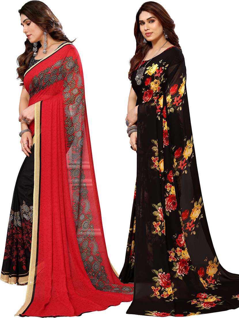 pack of 2 printed casual wear sarees with blouse - 21402520 -  Standard Image - 1