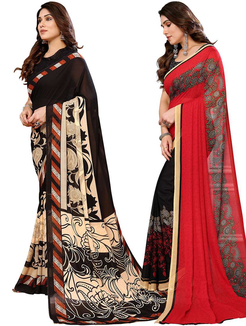 women pack of 2 printed saree with blouse - 21402534 -  Standard Image - 1