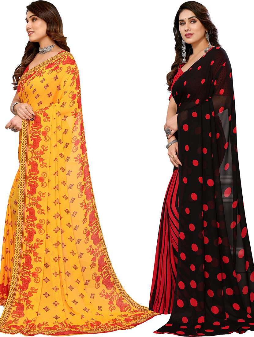 pack of 2 printed casual wear sarees with blouse - 21402537 -  Standard Image - 1