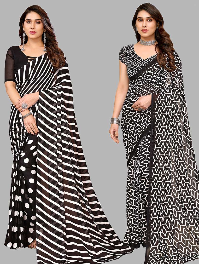 women pack of 2 printed saree with blouse