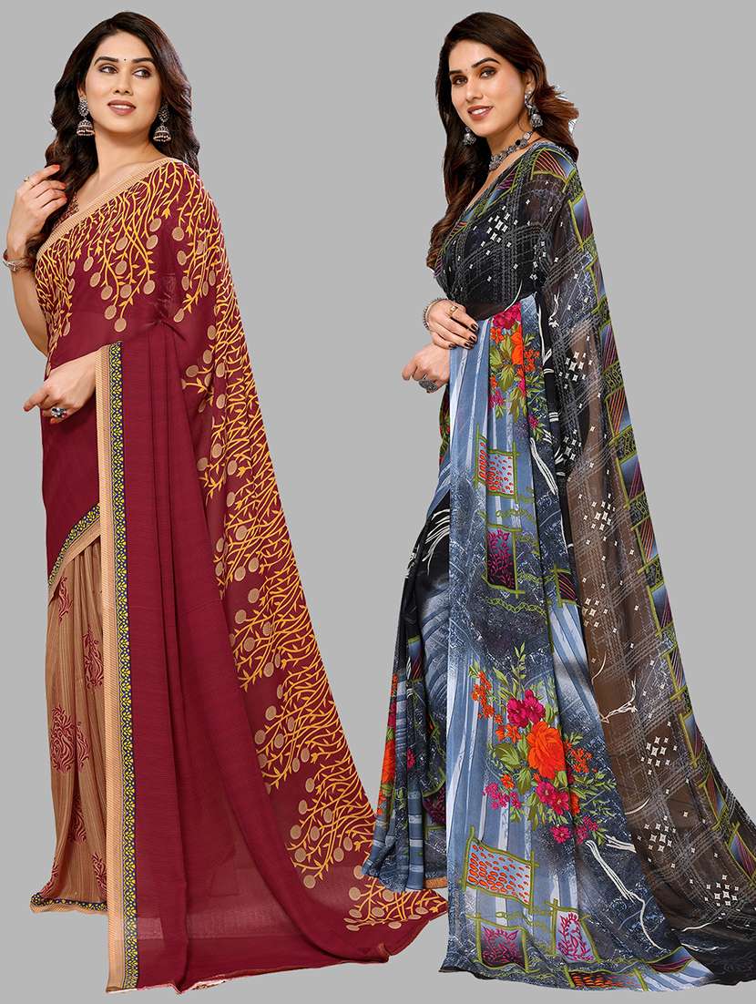 pack of 2 printed casual wear sarees with blouse - 21402574 -  Standard Image - 1
