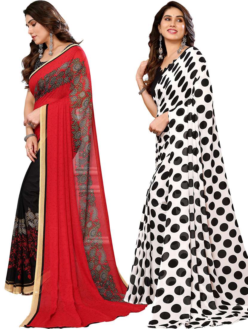 pack of 2 printed casual wear sarees with blouse - 21402584 -  Standard Image - 1