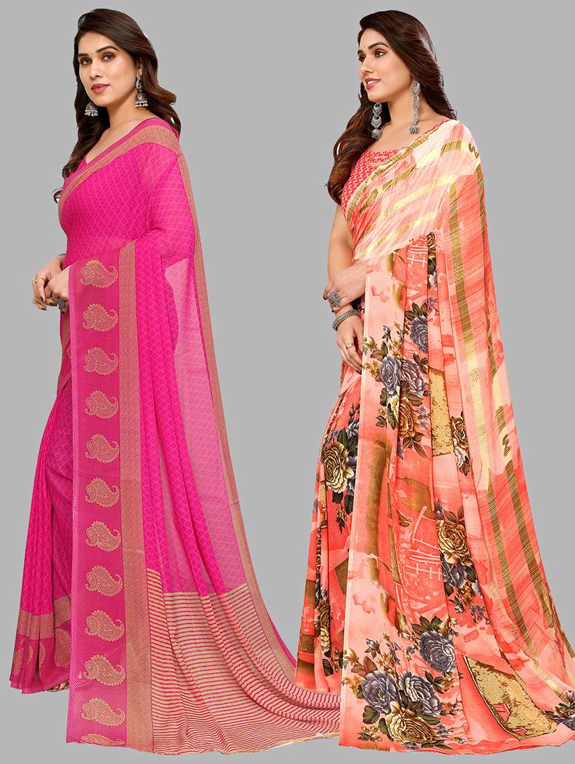 pack of 2 printed casual wear sarees with blouse - 21402590 -  Standard Image - 1