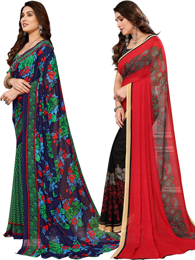 pack of 2 printed casual wear sarees with blouse - 21402591 -  Standard Image - 1
