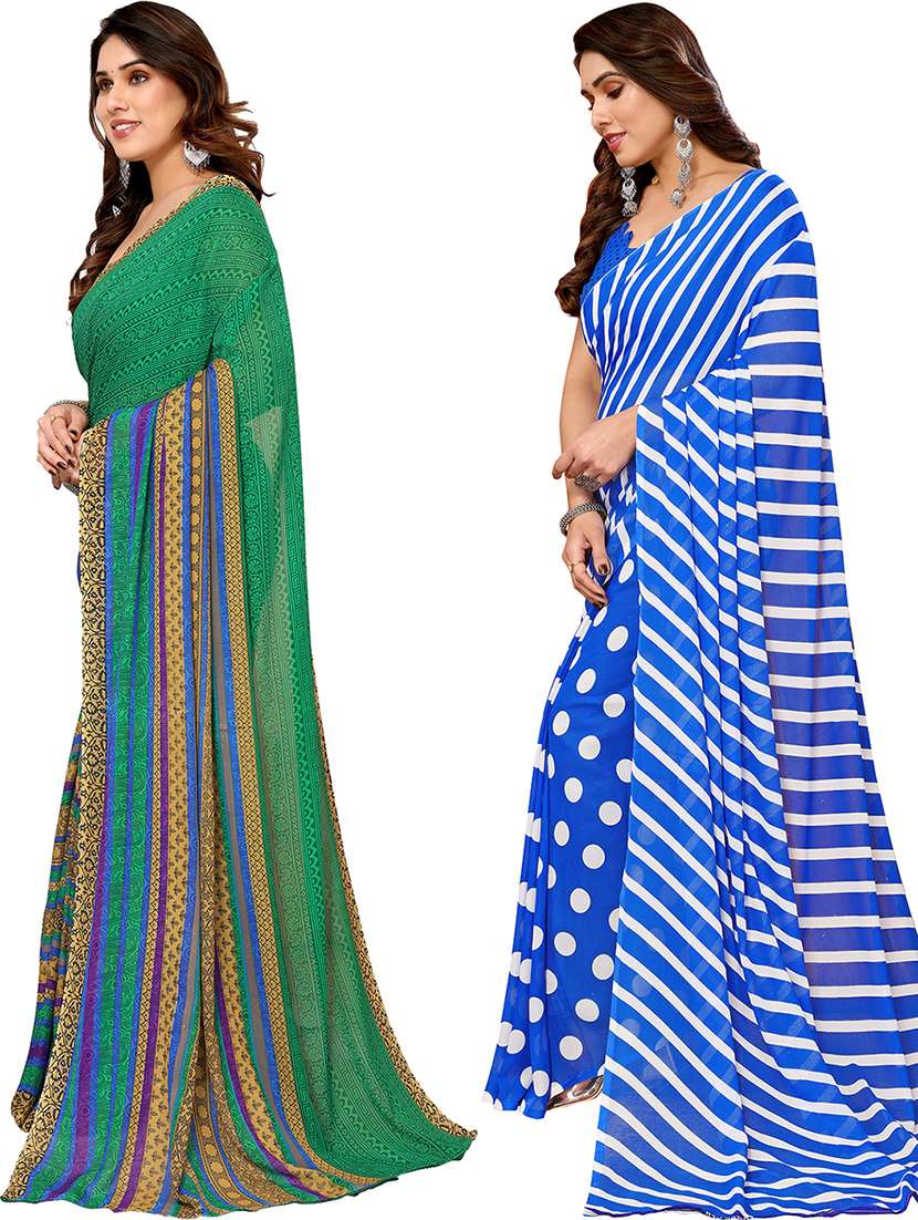 pack of 2 printed casual wear sarees with blouse - 21402596 -  Standard Image - 1