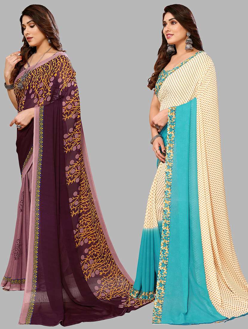 pack of 2 printed casual wear sarees with blouse - 21402604 -  Standard Image - 1