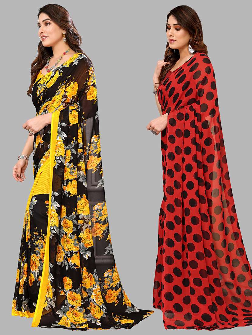 pack of 2 printed casual wear sarees with blouse - 21402607 -  Standard Image - 1