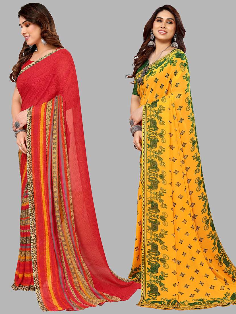 pack of 2 printed casual wear sarees with blouse - 21402608 -  Standard Image - 1