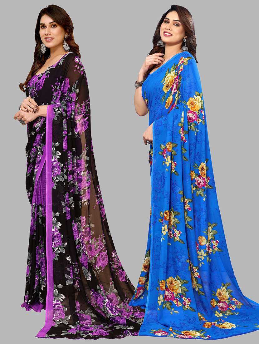 pack of 2 printed casual wear sarees with blouse - 21402612 -  Standard Image - 1