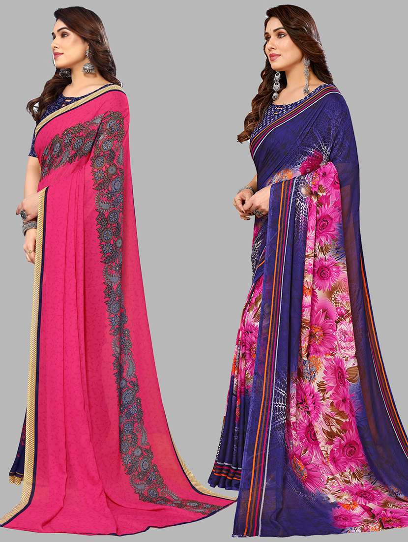 pack of 2 printed casual wear sarees with blouse - 21402616 -  Standard Image - 1