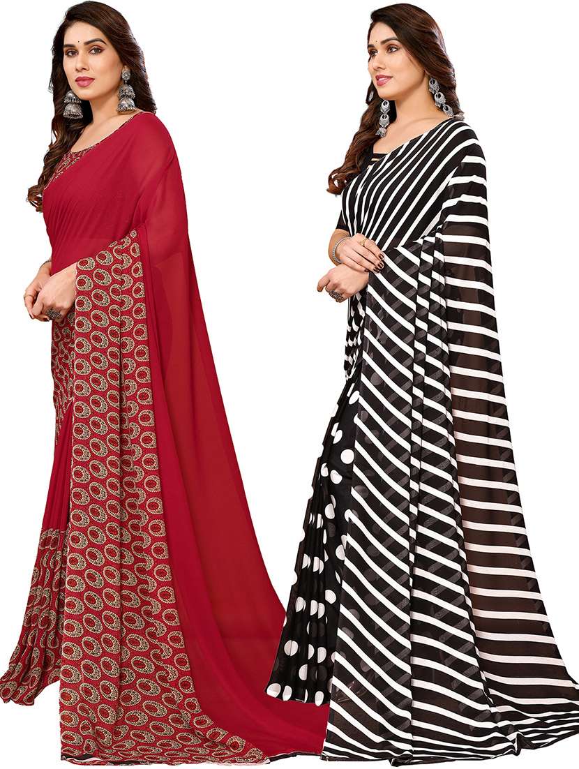 pack of 2 printed casual wear sarees with blouse - 21402628 -  Standard Image - 1