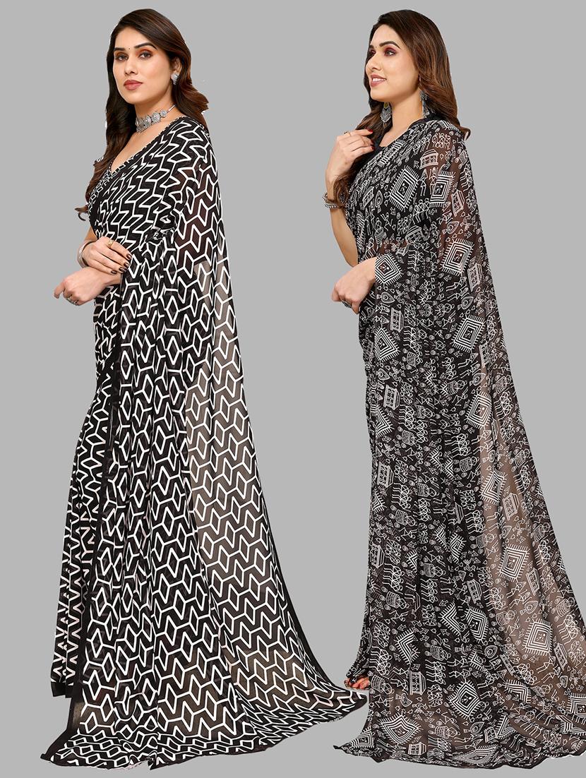 pack of 2 printed casual wear sarees with blouse - 21402632 -  Standard Image - 1