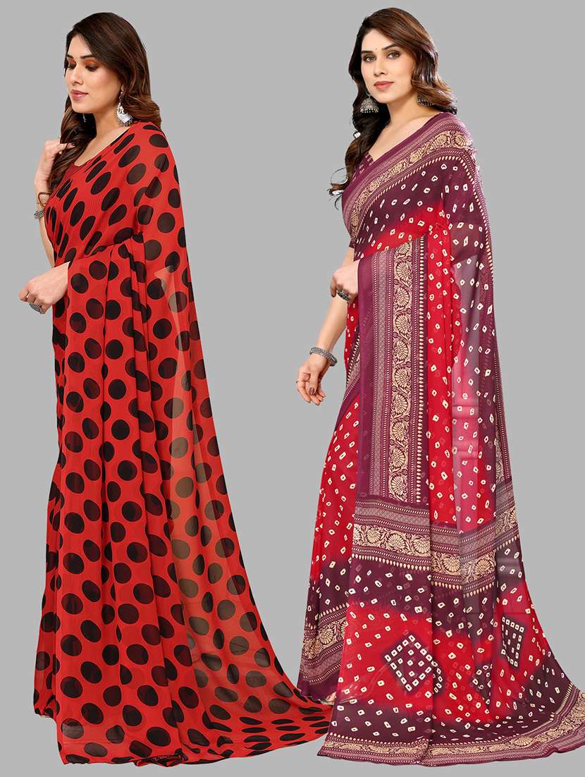 pack of 2 printed casual wear sarees with blouse - 21402634 -  Standard Image - 1